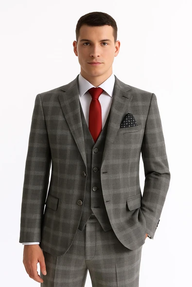 Yelekli Takım Elbise Slim Fit Erkek ürün görseli 1