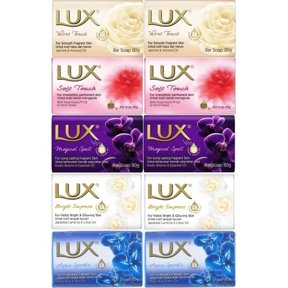Lux Sabun 80GR (Karma 10 Lu Set) Soft Touch/Velvet Touch/Magicial Spell/Aqua Sparke/Bright Impress ürün görseli 1