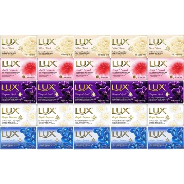 Lux Sabun 80GR (Karma 25 Li Set) Soft Touch/Velvet Touch/Magicial Spell/Aqua Sparke/Bright Impress ürün görseli 1