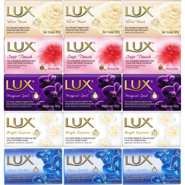 Lux Sabun 80GR (Karma 15 Li Set) Soft Touch/Velvet Touch/Magicial Spell/Aqua Sparke/Bright Impress ürün görseli 1