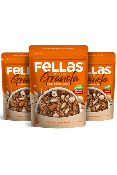 Fellas Protein Granola - Karışık Kuruyemiş & Kakao (270 g) - 3'lü Paket ürün görseli 1