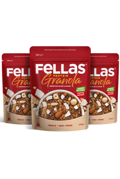 Fellas Protein Granola - Hindistan Cevizi & Kakao (270 g) - 3'lü Paket ürün görseli 1