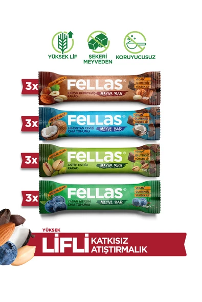 Fellas Meyve Bar (40 g) Karma Kutu - 12 Adet (4 Çeşit) ürün görseli 1