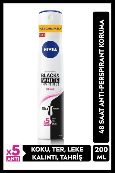 Nivea Deodorant Kadın - Black & White İnvisible Clear 200 ml ürün görseli 1