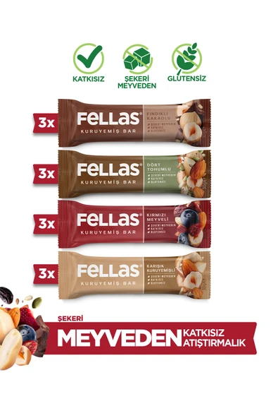 Fellas Kuruyemiş Bar (30 g) Karma Kutu - 12 Adet (4 Çeşit) ürün görseli 1