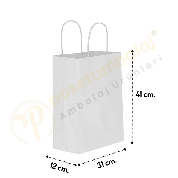 Beyaz Kraft Çanta Büyük Boy 31x12x41 cm 25 Adet ürün görseli 1