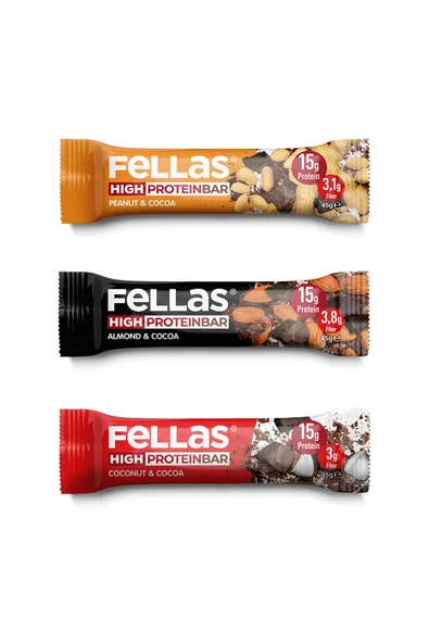 Fellas Yüksek Protein Bar (45 g) Karma Kutu - 12 Adet (3 Çeşit) ürün görseli 1
