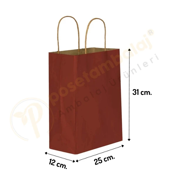 Bordo Kraft Çanta Orta Boy 25x12x31 cm 25 Adet ürün görseli 1