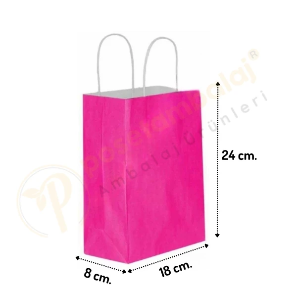 Fuşya Kraft Çanta Küçük Boy 18x8x24 cm 25 Adet ürün görseli 1