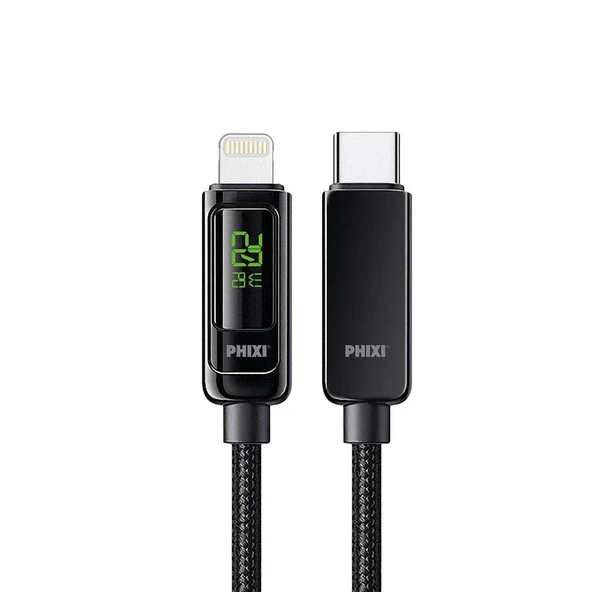 Phixi Ultimate UPD4160L 20W LCD Ekranlı Hasır Örgü ve Güçlendirilmiş Metal Başlıklı Type-C to Lightning Hızlı Şarj ve Data Kablo ürün görseli 1