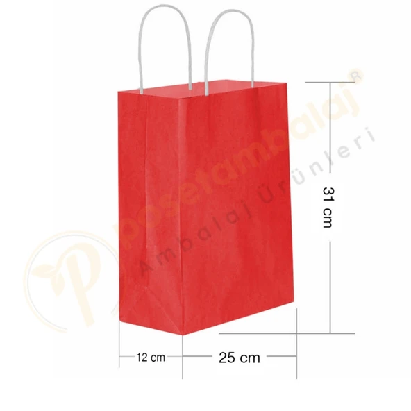 Kırmızı Kraft Çanta Orta Boy 25x12x31 cm 25 Adet ürün görseli 1