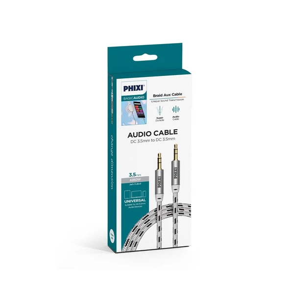 Phixi Basic A810 Hasır Örgü 3.5mm Aux Kablo - Resim 8
