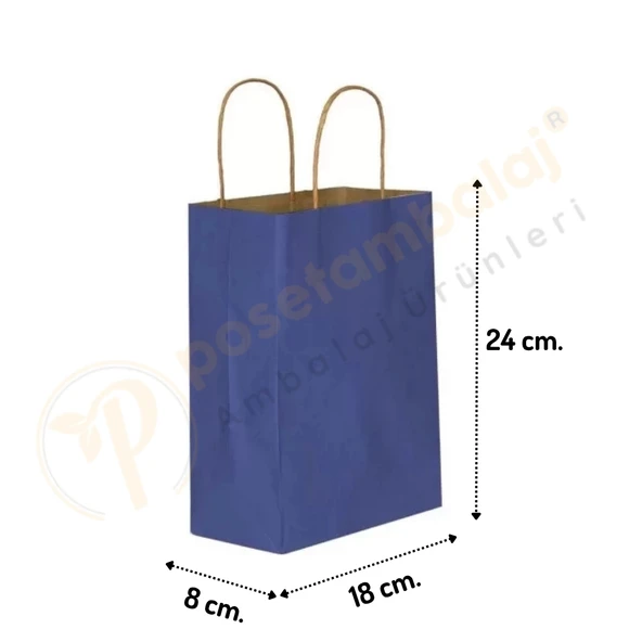 Lacivert Kraft Çanta Küçük Boy 18x8x24 cm 25 Adet ürün görseli 1