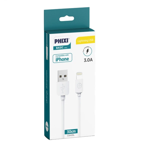 Phixi CB405L Basic 30 Cm Lightning Şarj ve Data Kablosu - Resim 2