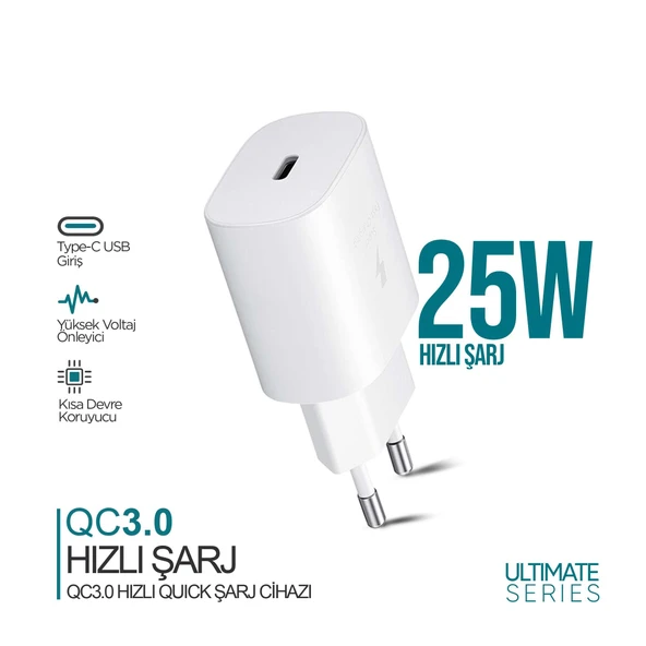 Phixi Ultimate UPD4125 25W PD Girişli Hızlı Şarj Adaptörü ürün görseli 1
