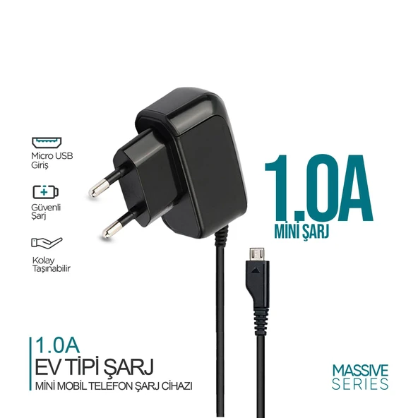 Phixi Massive PCH881 1.0A Micro USB Mini Mobile Şarj Cihazı ürün görseli 1