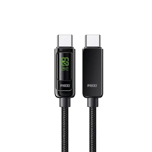 Phixi Ultimate UPD4160T 60W LCD Ekranlı Metal Başlıklı Hasır Örgü Type-C to Type-C Hızlı Şarj ve Data Kablo ürün görseli 1