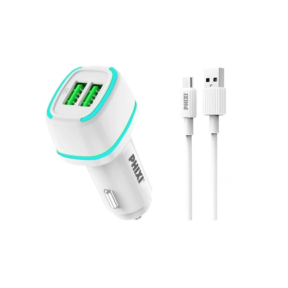 Phixi Force QCC571M Çift Çıkışlı Fast Micro USB Kablolu Araç Şarj Cihazı ürün görseli 1
