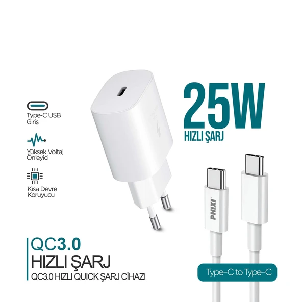 PHİXİ ULTİMATE UPD4125T 25W PD GİRİŞLİ TYPE-C HIZLI ŞARJ CİHAZI ürün görseli 1