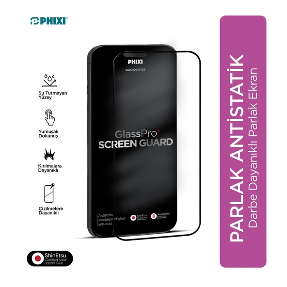 Phixi Premium Guard Parlak Cam Ekran Koruyucu – iPhone 15 Pro Uyumlu | Antistatik, Su Tutmaz, Tam Kaplama ürün görseli 1