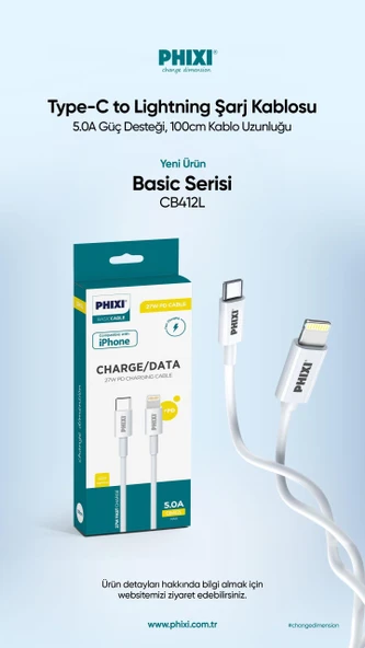Phixi Basic CB412L Type-C to Lightning USB Şarj Kablosu - Resim 4