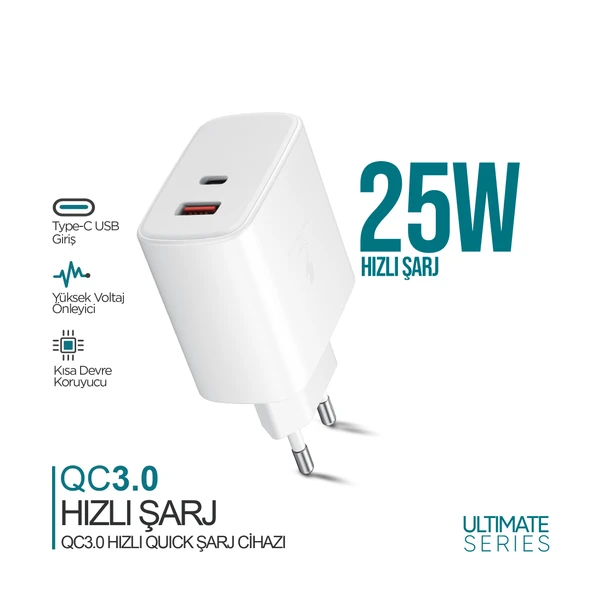 Phixi Ultimate UPD4325 27W PD Çift Çıkışlı Hızlı Şarj Adaptörü ürün görseli 1