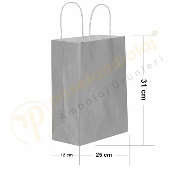 Gümüş Kraft Çanta Orta Boy 25x12x31 cm 25 Adet ürün görseli 1