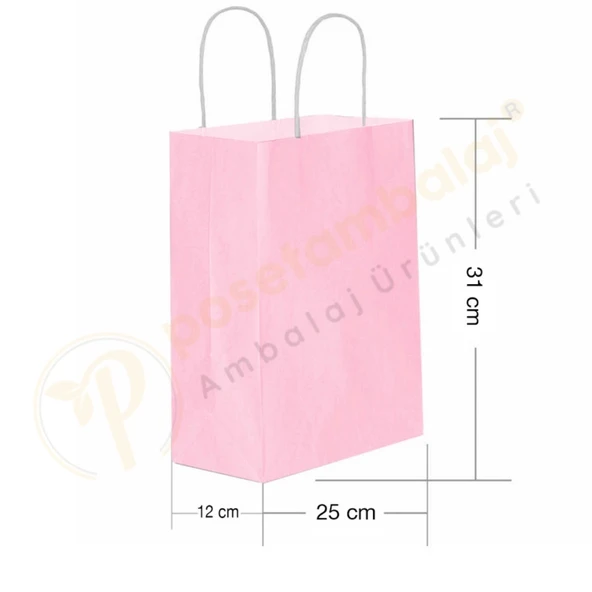 Pembe Kraft Çanta Orta Boy 25x12x31 cm 25 Adet ürün görseli 1