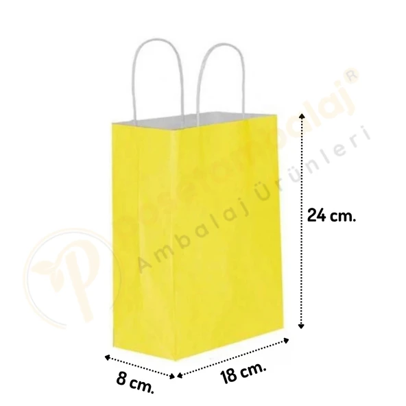 Sarı Kraft Çanta Küçük Boy 18x8x24 cm 25 Adet ürün görseli 1