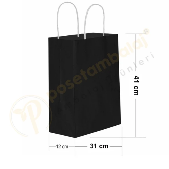 Siyah Kraft Çanta Büyük Boy 31x12x41 cm 25 Adet ürün görseli 1