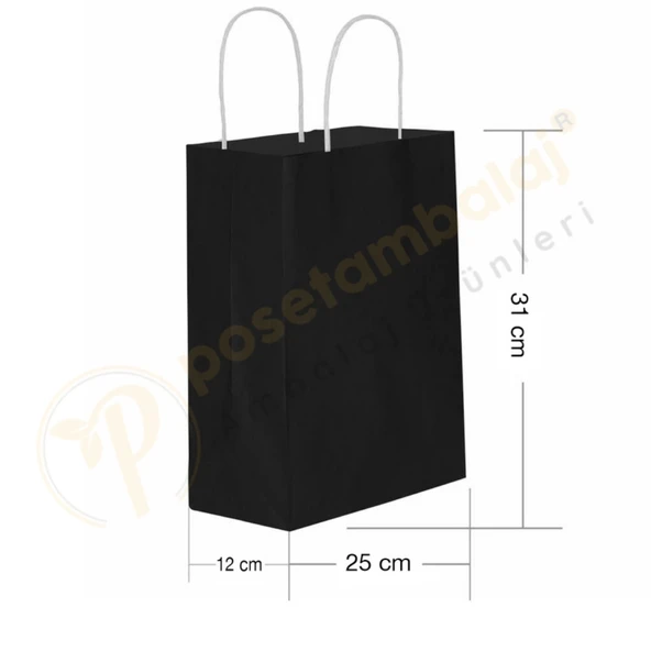 Siyah Kraft Çanta Orta Boy 25x12x31 cm 25 Adet ürün görseli 1