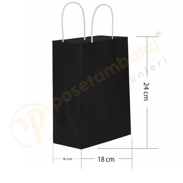 Siyah Kraft Çanta Küçük Boy 18x8x24 cm 25 Adet ürün görseli 1