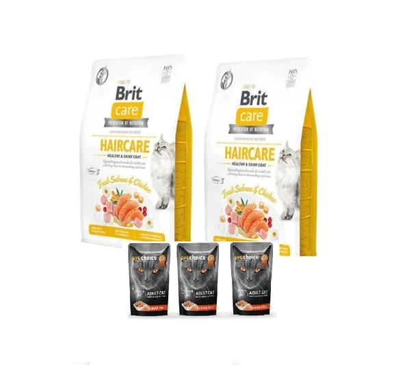 Care Haircare Deri Ve Tüy Sağlığı Için Tahılsız Yetişkin Kedi Maması2kgx2=4kg+Somonlu YaşMamaX3 ürün görseli 1