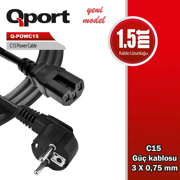 QPORT Q-POWC15 1.5M C15 POWER GUC KABLOSU ürün görseli 1