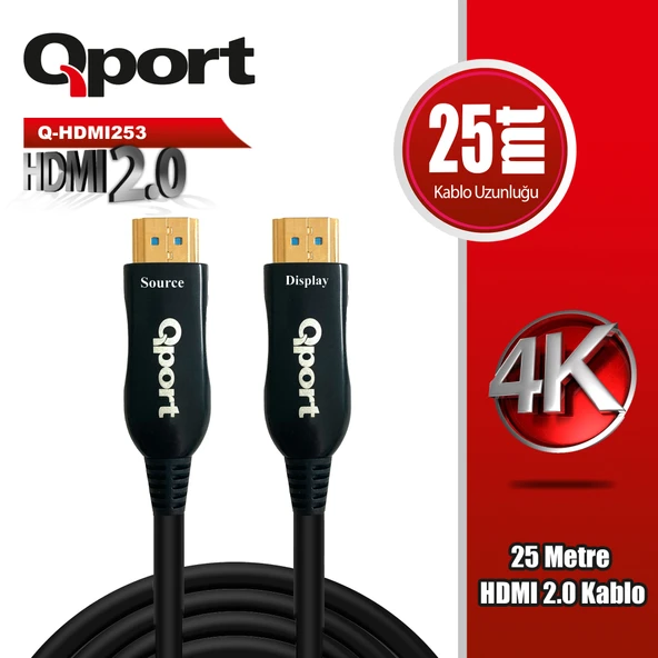 QPORT Q-HDMI253 HDMI 2.0 V ALTIN UÇLU KABLO 25 MT ürün görseli 1