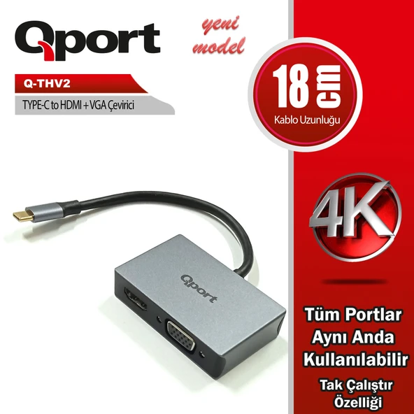 QPORT Q-THV2 TYPE-C TO HDMI/VGA CEVIRICI ADAPTÖR ürün görseli 1