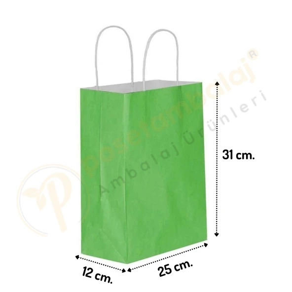 Yeşil Kraft Çanta Orta Boy 25x12x31 cm 25 Adet ürün görseli 1