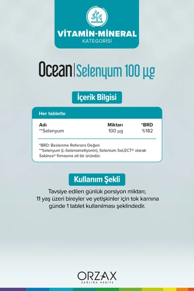 OCEAN Orzax Selenyum 100mcg 30 Tablet - Resim 2