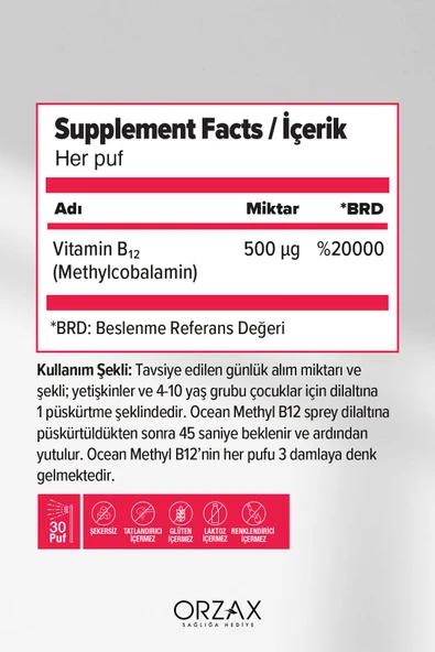OCEAN Methyl B12 500mcg Spry 5m - Resim 2