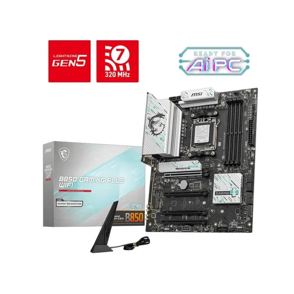 MSI B850 GAMING PLUS WIFI AM5 DDR5 8200MHZ(OC) DP 3x M.2 USB 10Gbs 5G LAN WI-FI 7 ATX ürün görseli 1