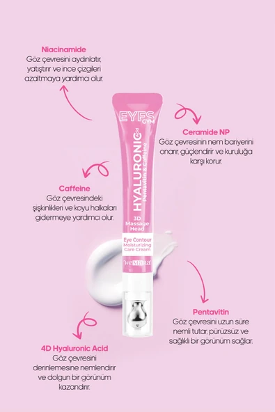 WEMARA HİYALÜRONİK ASİT & MOSİTURİZİNG (PEMBE) MASAJ BAŞLIKLI GÖZ KREMİ 18 ML ürün görseli 1