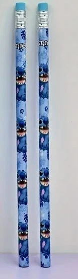 Stitch Temalı HB Kalem ile Silgi Üstleri - 2mm Kurşun, Çatlama Direnci Tasarımı, Mavi ve Mor Çiçek Desenleri, Okul, Sanat Projeleri ve Yaratıcı Yazma ürün görseli 1