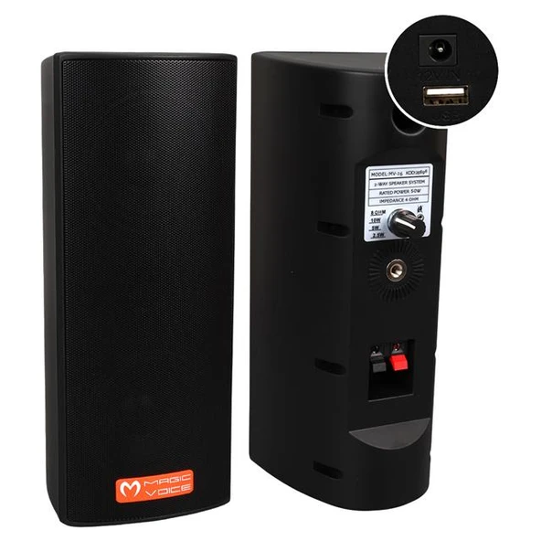 Magicvoice MV-26 2X7.5 CM 50 Watt Komütatörlü Hat Trafolu Siyah Sütun Hoparlör (2'Li Takım) ürün görseli 1
