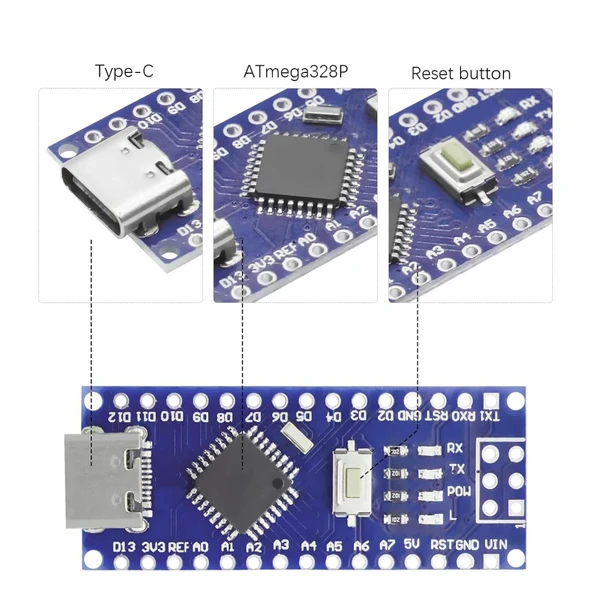 Nano V3.0 ATMEGA328P Micro-USB - Resim 3