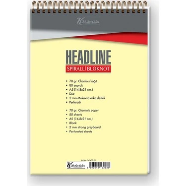 Keskin Color Bloknot Karton Kapak Spr Headline A5 80 Yp.Düz ürün görseli 1