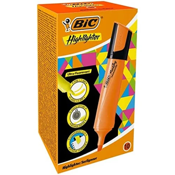 Bic MarKing Flat HighLighter 10 Lu Turuncu ürün görseli 1