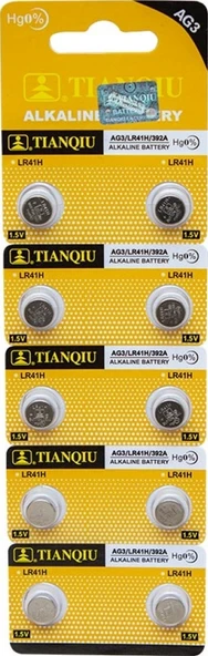 Tianqiu AG3 LR41H/392A Alkalin Düğme Pil 10'lu ürün görseli 1