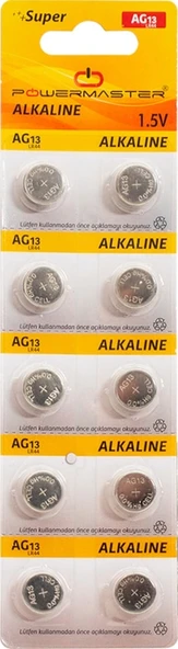 Powermaster AG13 LR44 Kartela Alkaline Düğme Pil 10'lu ürün görseli 1