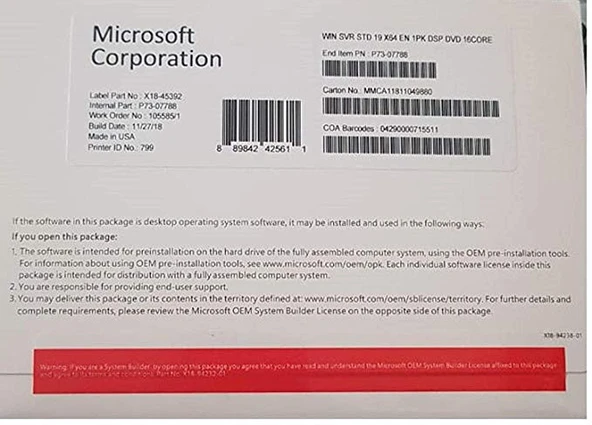 Microsoft Windows Server Standart 2019 English 16 Core ürün görseli 1