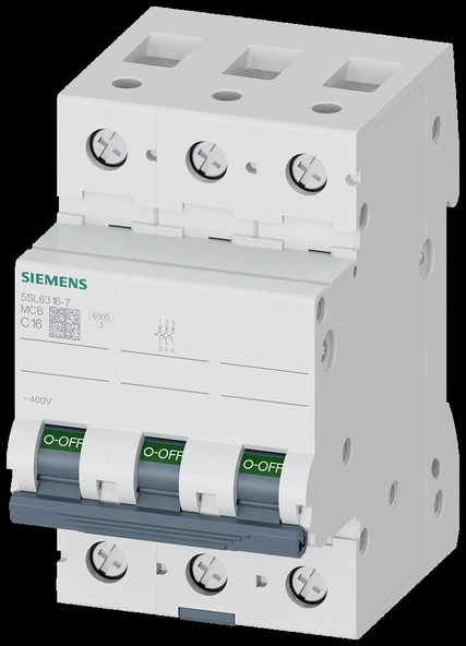 Siemens - 3P 16A 6kA C Serisi Trifaze Anahtarlı Otomatik Sigorta 5SL6316-7YA ürün görseli 1
